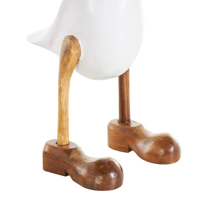 White Bamboo Wood Duck Decorative Sculpture with Brown Top Hats and Shoes (Set of 3)