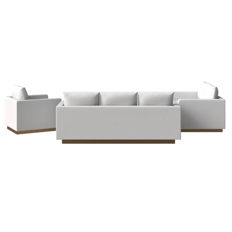 3-Piece Executive Leather Sofa Set with Brushed Gold Stainless Steel Base