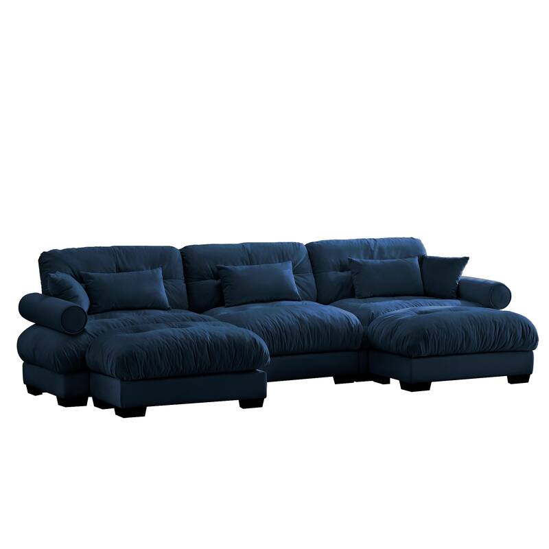 130" Velvet Modular Sectional Sofa with Ottomans & Pillows