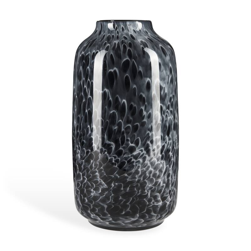 15" Black Mottled Cylinder Glass Table Vase - 7.91