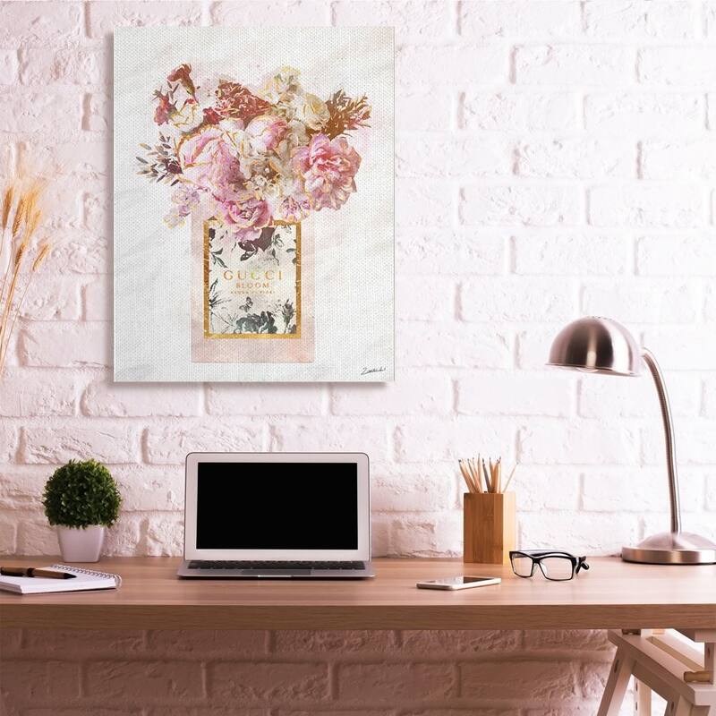 Stupell Floral Bouquet Fashion Style Shopping Bag Pink White Gold Canvas Wall Art