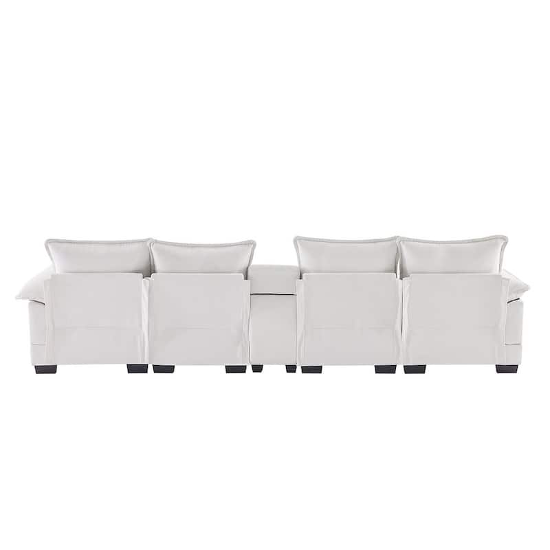 123"W modern u-shaped living room upholstered sofa with console, cup holders and USB ports