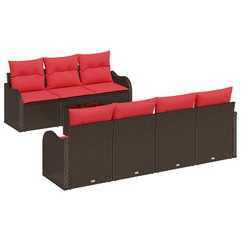 vidaXL 8 Garden Sofa Set with Cushions Black/Brown/Grey Poly Rattan - 90.9 x 24.4 x 27.2