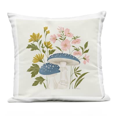 Stupell Blue Mushrooms & Wildflowers Printed Outdoor Throw Pillow Design by Cat Thurman Designs