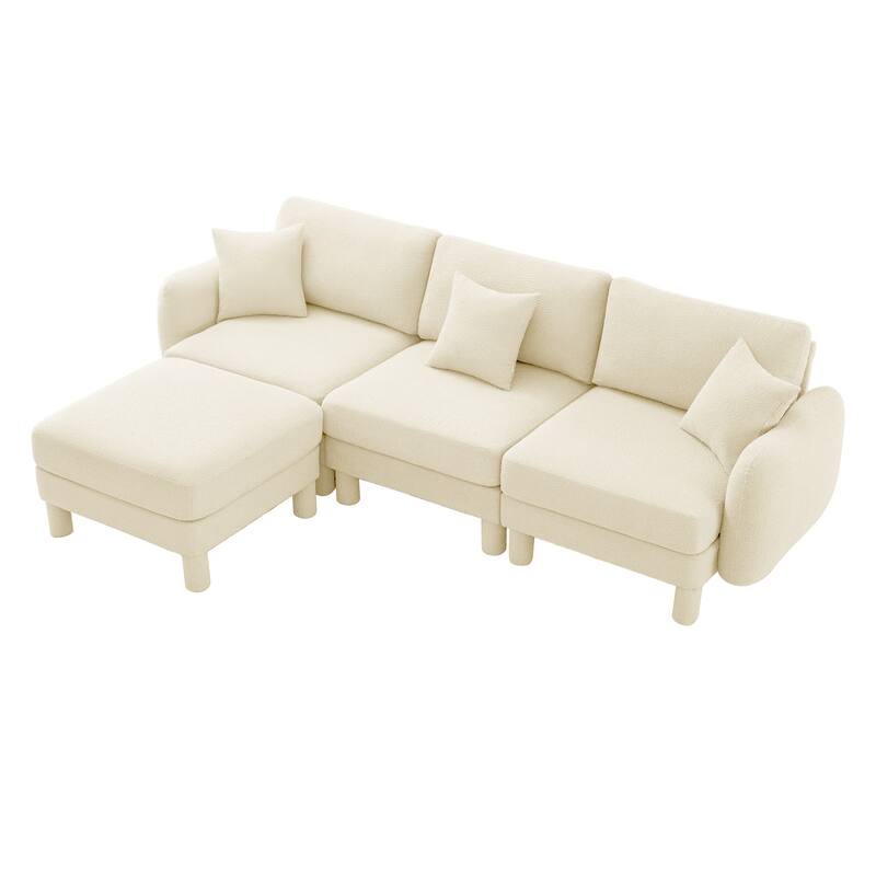 109.4" 3-Seater Modern Upholstered Sofa Couch, Deep-Seat Sectional Sofa with Shell-Shaped Armrests, Leisure Sofa for Living Room