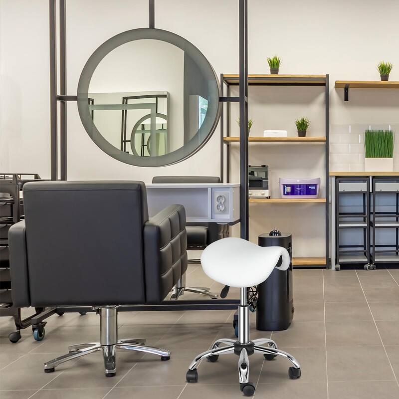 Adjustable Rolling Saddle Stool PU Leather Rolling Stool Salon Chair with Wheels