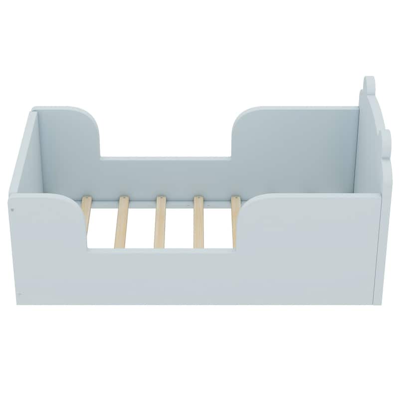 Toddler Floor Bed Frame, Cot Bed for Boys and Girls Ages 3-6, Bear Shape Toddler Bed, Blue