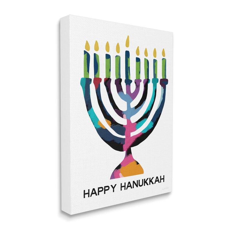 Stupell Happy Hanukkah Holiday Menorah Abstract Pattern Winter Holiday Canvas Wall Art - Multi-Color