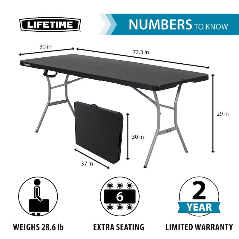 Lifetime 6-Foot Fold-In-Half Table, Black (Light Commercial)