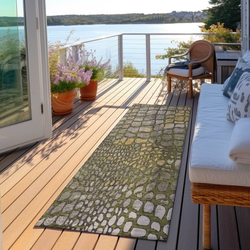 Machine Washable Indoor/ Outdoor Modern Cobble Chantille Rug