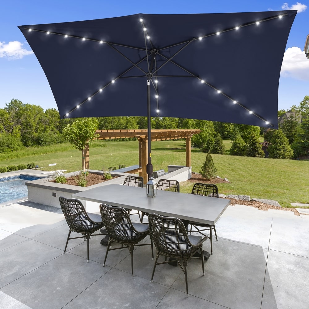 LIVOOSUN Patio LED 10 x 6.5Ft Market Umbrella Aluminum/Steel Outdoor Table Rectangle Umbrella with Tilt