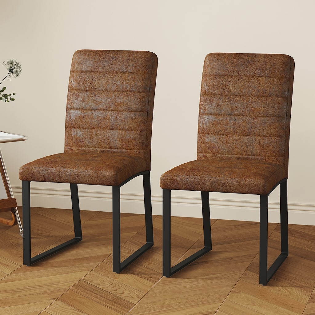 2PCS PU Dining Chairs With Black Metal Legs