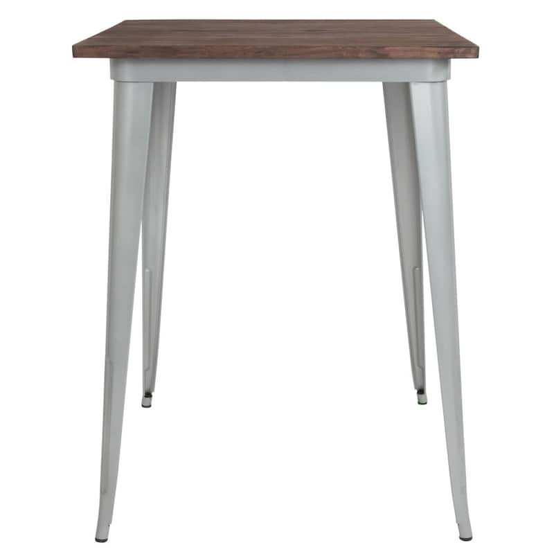 31.5" Square Metal Indoor Bar Height Table with Rustic Wood Top - 31.5"W x 31.5"D x 42"H - 31.5"W x 31.5"D x 42"H