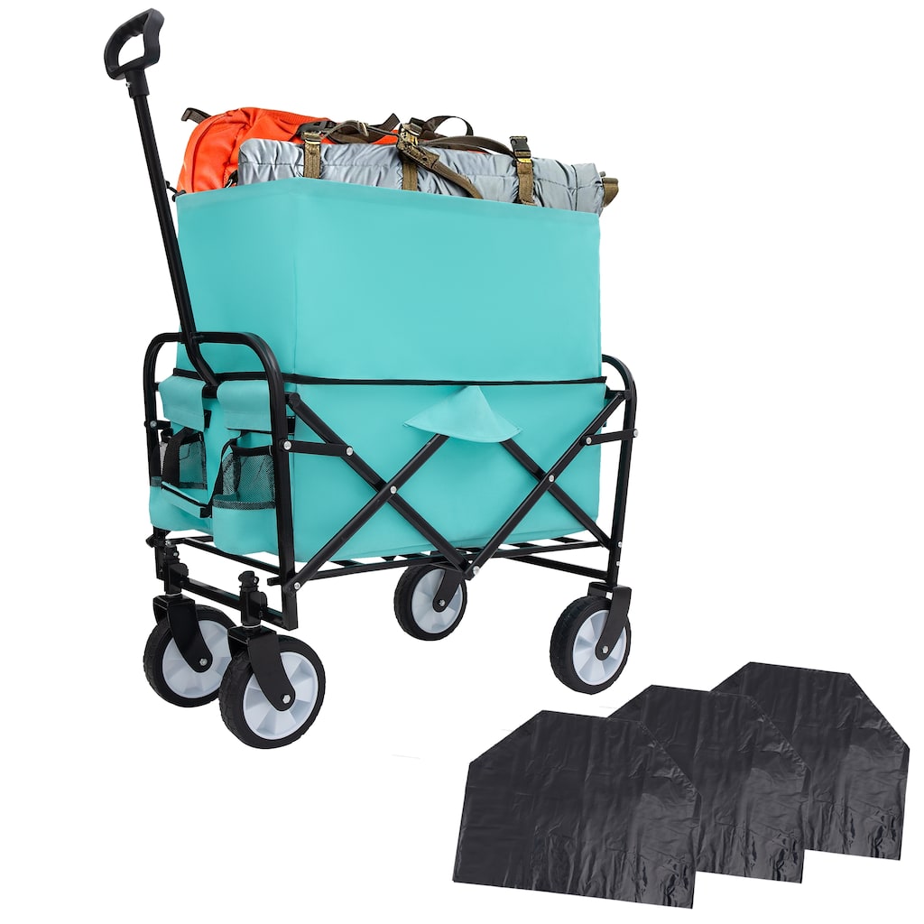 Heavy-Duty Collapsible Wagon with 3-Piece Multi-Use Bag Set - Utility Cart with Liner Covers, Blue