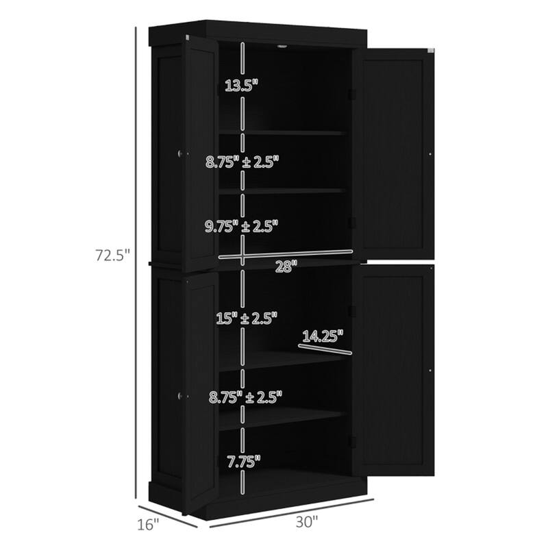 6 Tier Storage Cabinet with Adjustable Shelves Shaker Style Doors Anti Tipping Durable MDF for Kitchen and Home