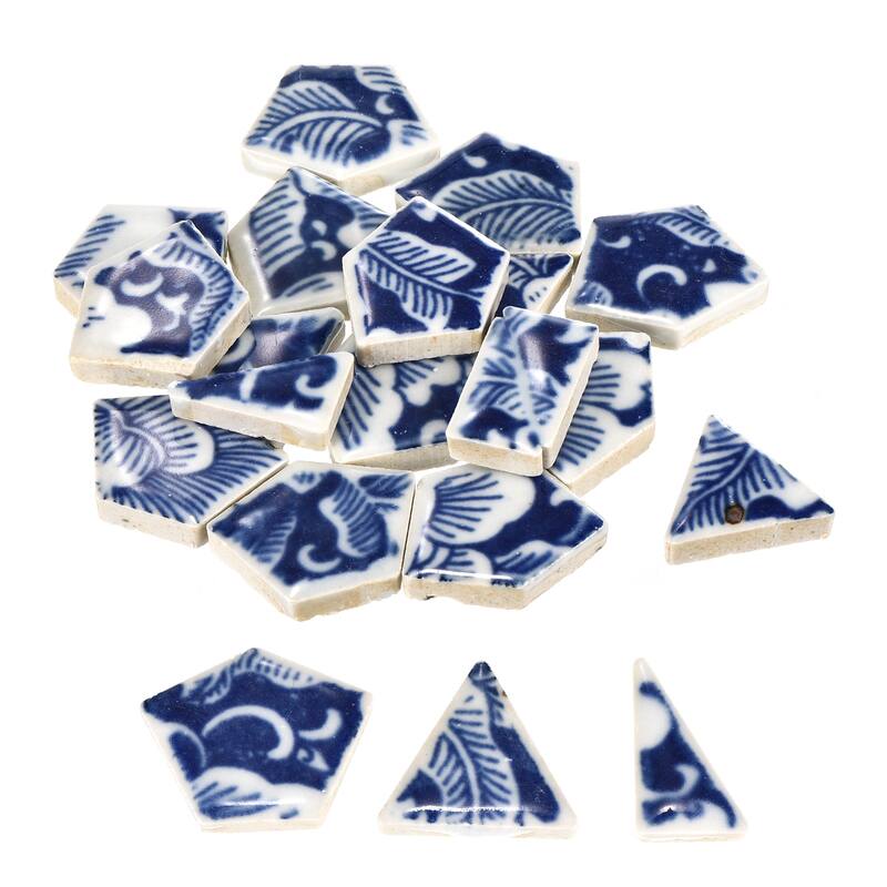 100g Ceramic Mosaic Tiles, Polygon Blue and White Ceramic Tiles - Blue and White