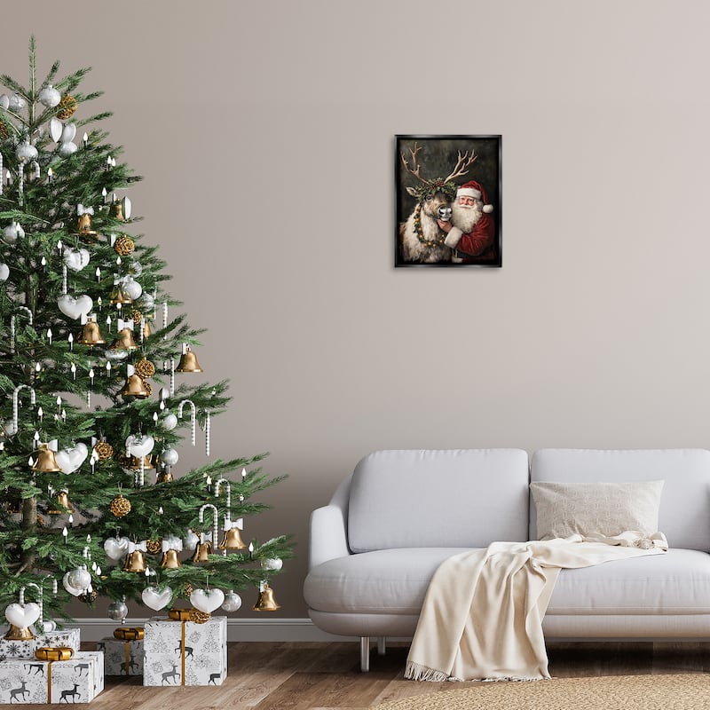 Stupell Santa & Reindeer Portrait Framed Floater Canvas Wall Art Design By Arlington Prints