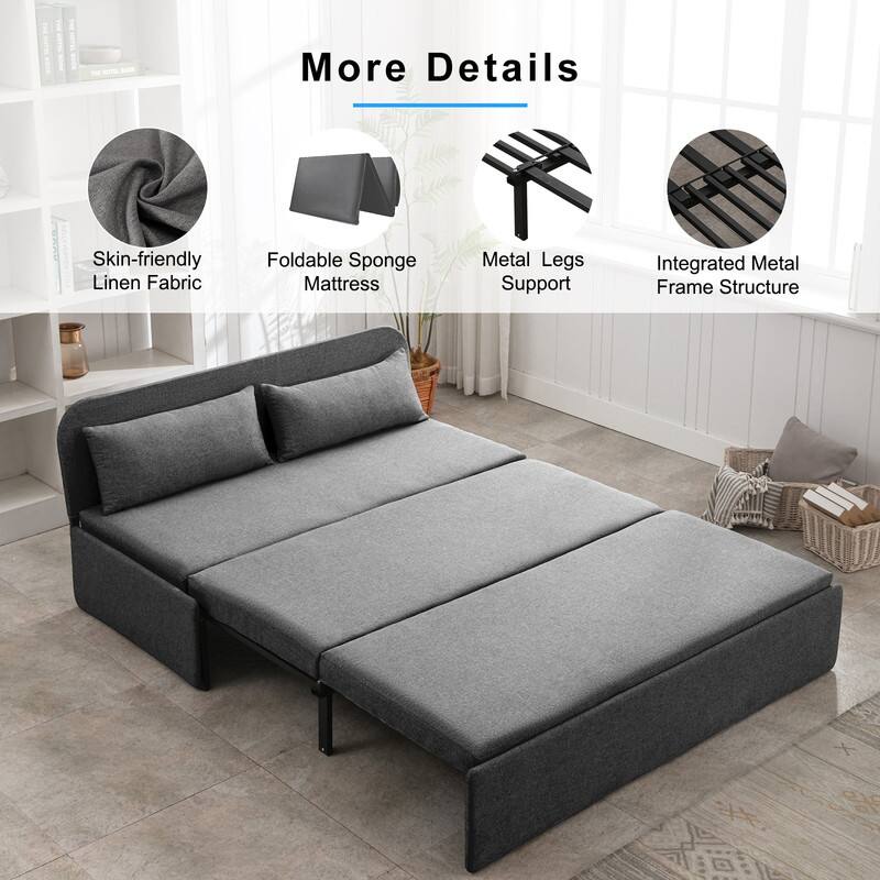 Mixoy Linen 2-in-1 Convertible Sofa Bed,Twin/Queen Pull Out Sleeper Sofa with Mattress,Cushions