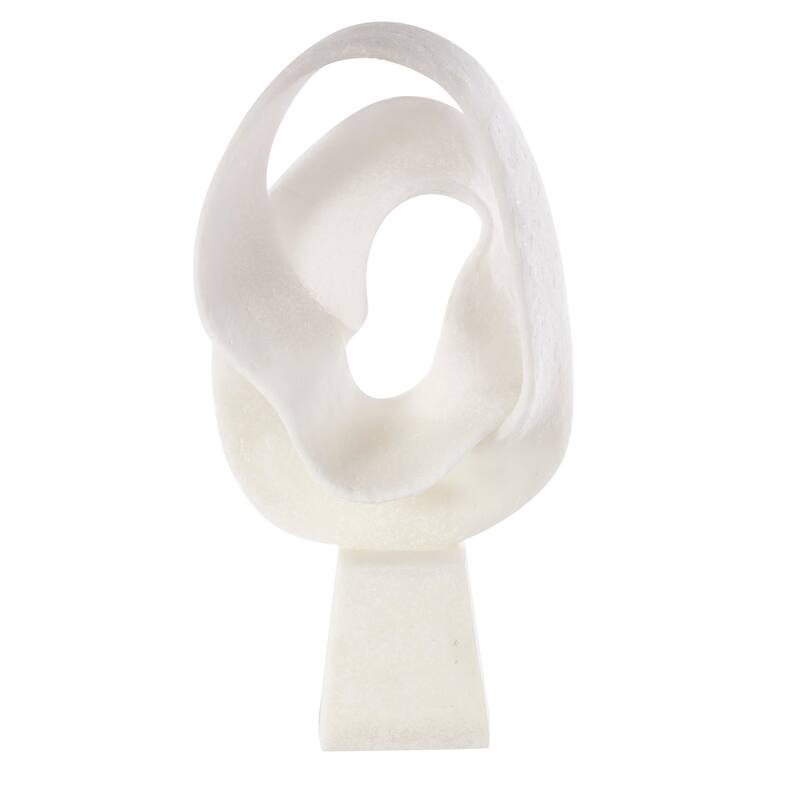 White Polystone Textured Wave Abstract Decorative Sculpture with Elevated Base