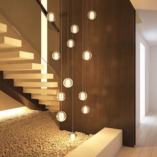 Modern Crystal Ball Long Raindrop Chandelier for Entrance Foyer Staircase