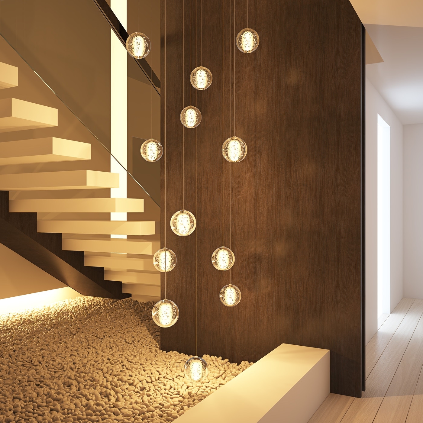 AIWEN Modern Crystal Ball Long Raindrop Chandelier for Entrance Foyer Staircase