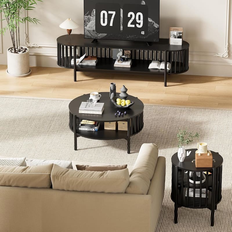 Modern Wood Nightstand with Open Storage, Round End Table for Living Room, Bedroom