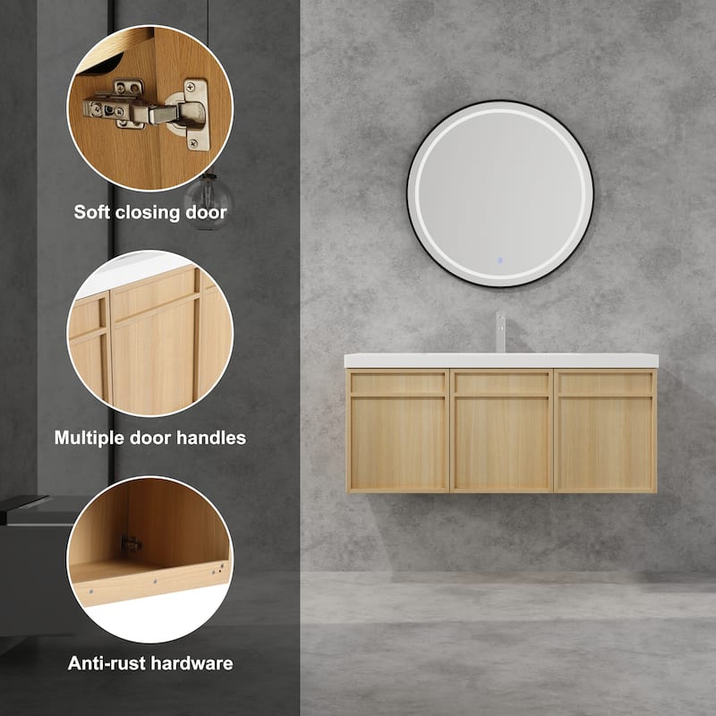 BNK 48/60 inch Wall-Mounted Bathroom Vanity With Sink, Floating Bathroom Vanity with Soft Close Doors