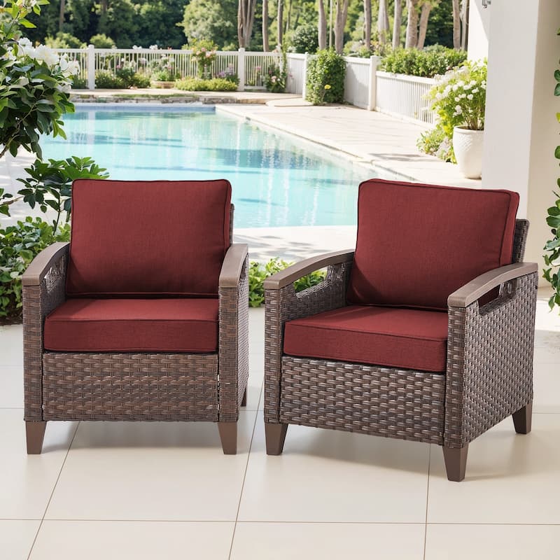 Gymojoy Wicker Patio Chairs Set of Two with Olefin Cushions Water-Resistant - Red - 2-Piece