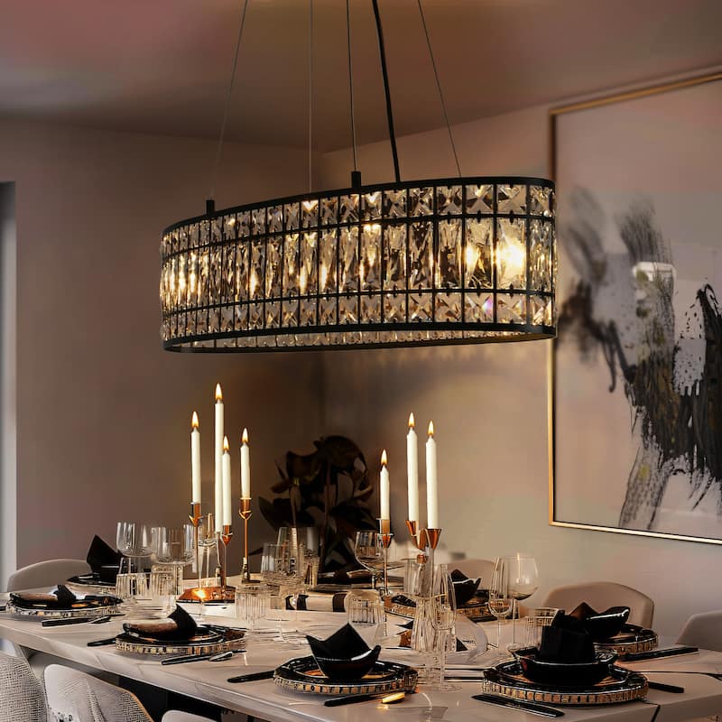 Modern 4-Light Black Crystal Chandelier Island Lights for Dining Room Kitchen Island - L31.5" x W9" x H67"