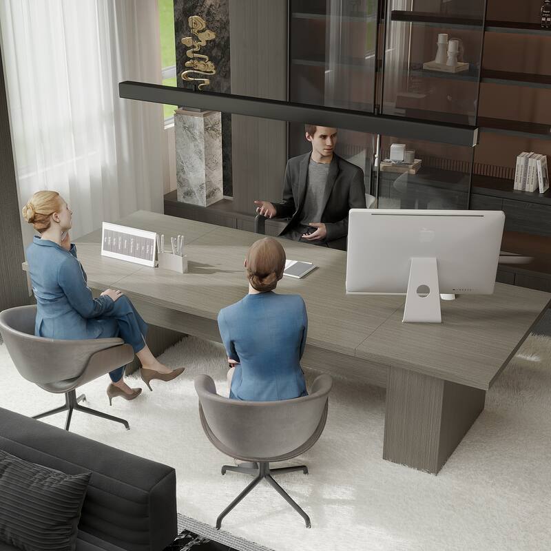 118.1" Large Conference Table, Modern Executive Office Desk with Heavy Duty Wood Base, Seats 8–10 Dining Table