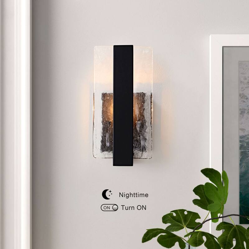 Mia Single Light Matte Black Clear Glass Panel Wall Sconce - 6" W x 11.8" H x 4.5" D