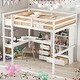 preview thumbnail 2 of 24, Wood High Full Size Loft Bed with Desk,Storage Shelves and Drawers,Kids Bed Design
