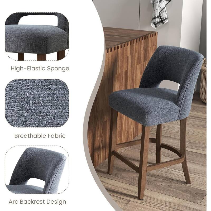 Set of 2/4/6,Upholstered Counter Height Bar Stools,Modern Counter Stools with Wood Legs for Kitchen Island Dining Room Bar