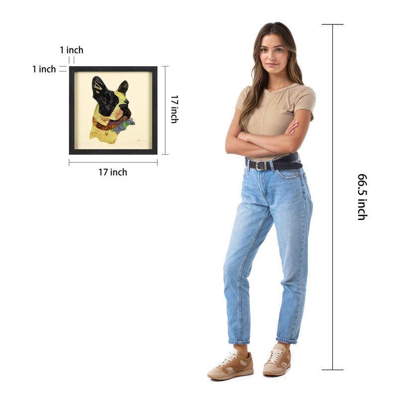 Empire Art "Boston Terrier Closeup" Alex Zeng's dimensional collage, under glass & a black shadow box frame