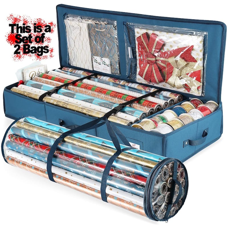 Hearth & Harbor Christmas Wrapping Paper Storage Organizer Container - Under-Bed Storage Box for Holiday Storage & Accessories - Storage Roll + Storage Box