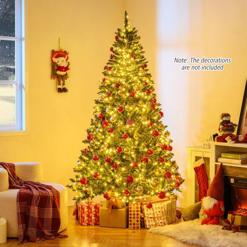 Gymax Artificial Christmas Tree w/990 Branch Tips 1000 Warm White LED