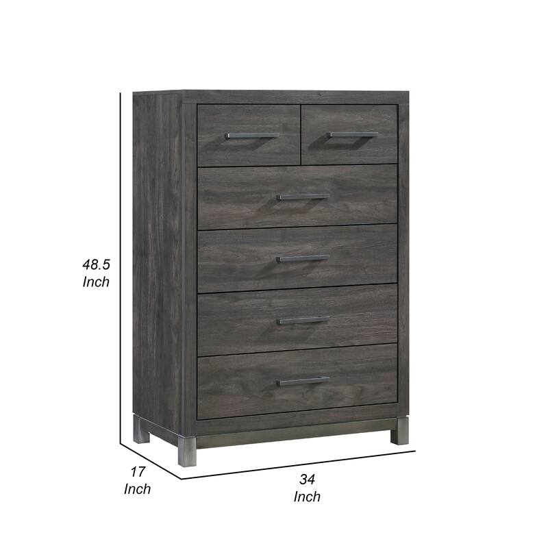 Deena Tall Dresser Chest, Brown Gray Melamine Veneer, 6 Drawers