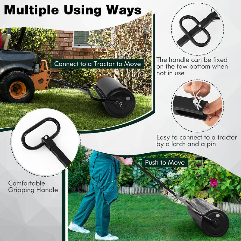 Gymax Lawn Roller Push/Tow Behind a Tractor Sod Drum Roller for Park