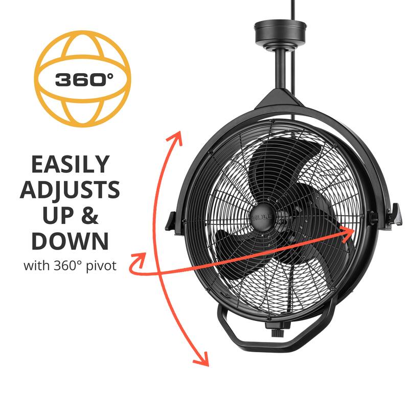 18" Mule Matte Black Outdoor Wet-Rated Dual-Mount Garage Fan, 3-Speed AC Motor - 20 Inches