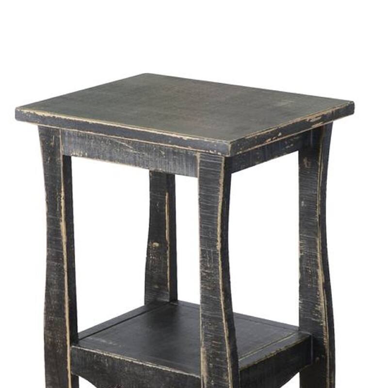 Zela Small Side End Table with Lower Shelf and Curved Legs, Black, 11x14 Top