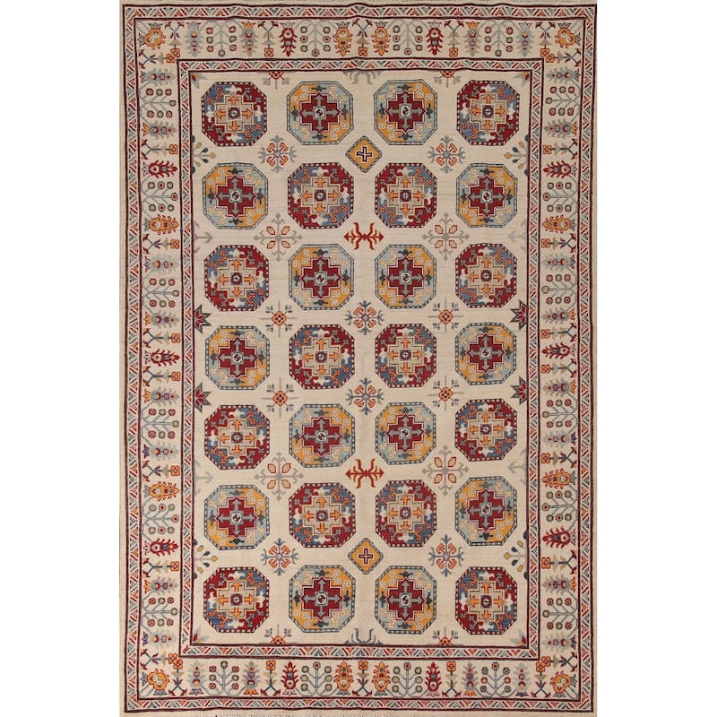 Geometric Kazak Area Rug Handmade Oriental Wool Carpet - 6'8" x 9'11"