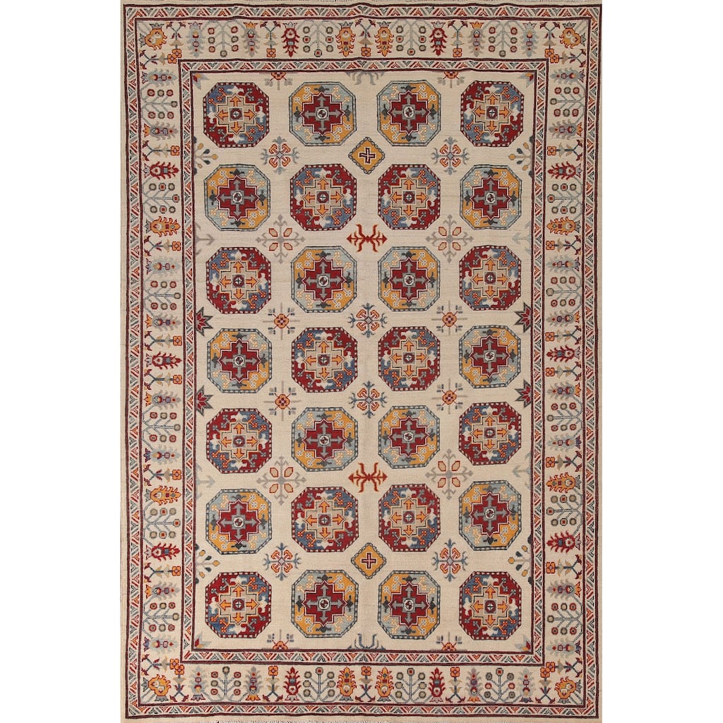 Geometric Kazak Area Rug Handmade Oriental Wool Carpet - 6'8" x 9'11"