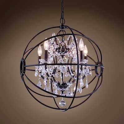 Foucault'S Orb 5 Lt 20" Dark Bronze Pendant W/Clear European Crystal & Led Bulb - 23.00