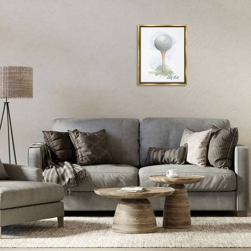 Stupell Soft Pastel Golf on Tee Framed Floater Canvas Wall Art Design By Matthew Piotrowicz