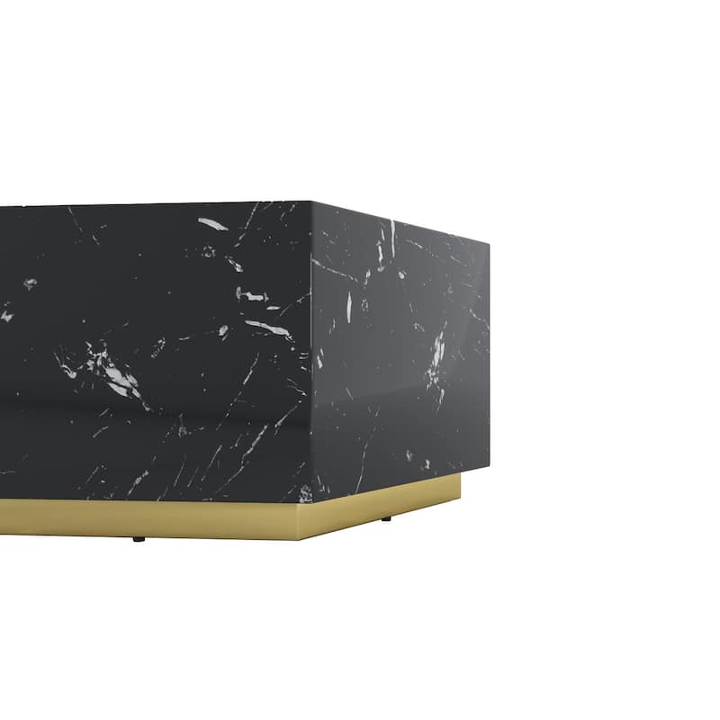 HomeRoots 35" Black And Gold Faux Marble Hexagon Drum Coffee Table - 35' X '15.7' X '30.3