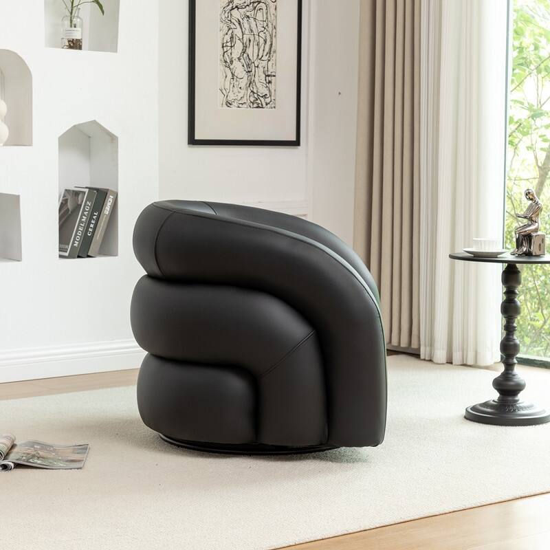 SEYNAR Modern Glam PU Leather 360 Degree Swivel Accent Armchair with Metal Base