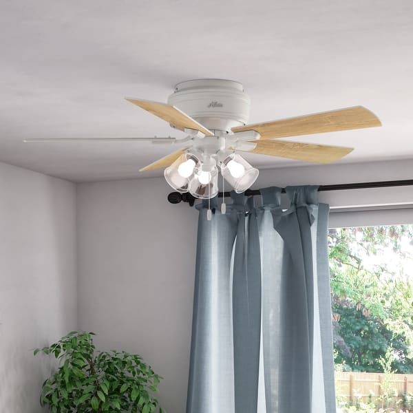 slide 2 of 20, Hunter 52" Crestfield Low Profile Ceiling Fan with 3-Light LED Light Kit and Pull Chain - Casual, Farmhouse, Rustic White