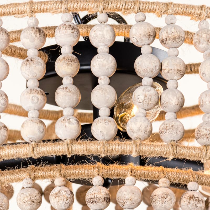 Boho 3-Light Drum Wood Beaded Flush Mount Ceiling Light