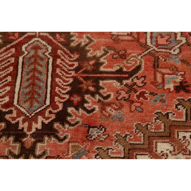 Orange Heriz Persian Vintage Area Rug Handmade Medallion Wool Carpet - 9'7"x 13'0"