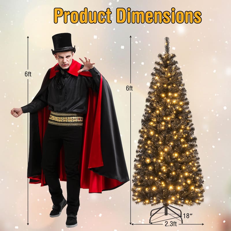 Gymax 6/7 FT Pre-lit Black Christmas Tree Artificial PVC Slim Pencil - See details